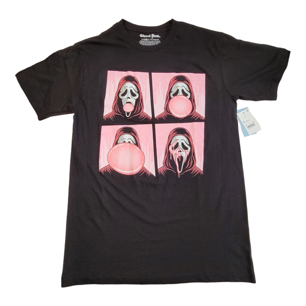 NWT Ghost Face Bubblegum Graphic T-Shirt Black Pink Horror Movie Halloween Tee M